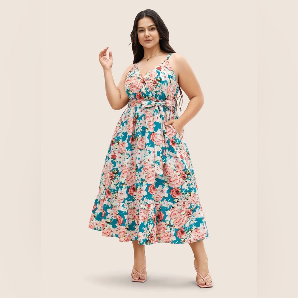 New Bloomchic Belted Floral Cerulean  Sleeveless Dress size 14/16 1X 🌸🌹🌺 216 - Picture 3 of 11